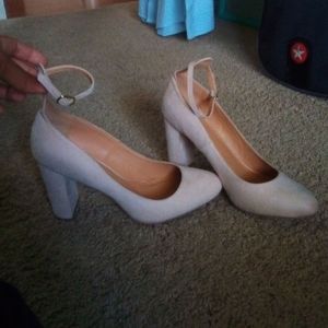 Beige Suede Ankle Strap Heels